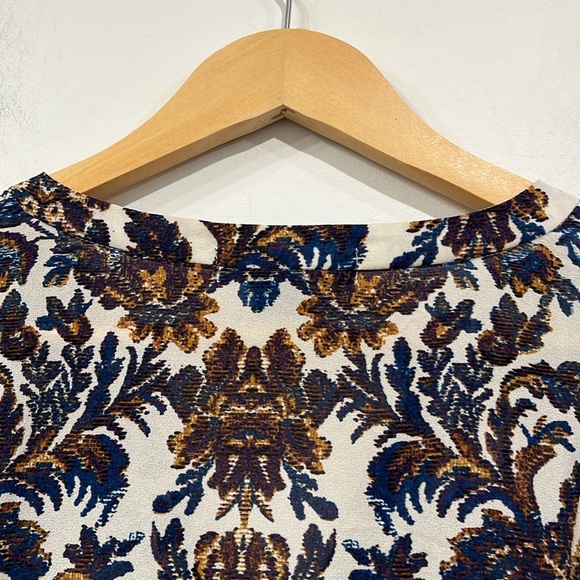 Anthropology Sanctuary long Sleeve Buttoned Blouse Floral Brown Blue on White S - Picture 9 of 10